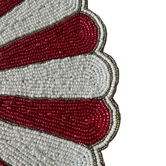 TIRAMISU Hand Beaded Placemat Charger 15in Holiday Red & White Candy Stripe NEW - Picture 6 of 12